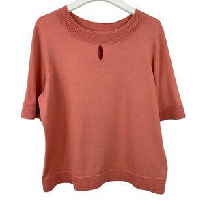 Pendleton Womens Coral Knit Top W/ Ribbed Details & Keyhole Neckline XL Petite